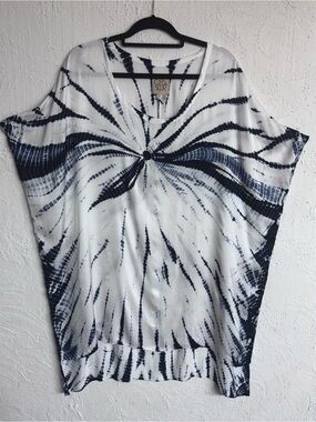 Chaser Sunburst Tie Dye Pattern Kaftan Top Oversized Boho Tunic Beach Cover Up